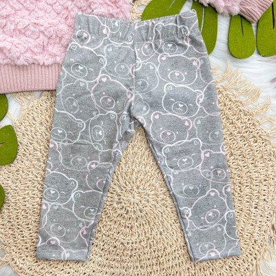 Conj. Casaco Ursinha Feliz com Pelinho Ondulado e Calça Legging - Rose